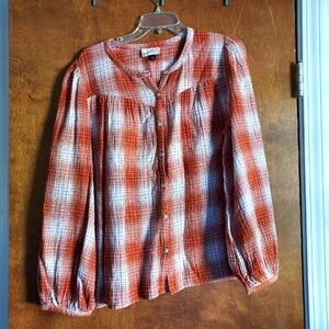 Universal Thread Plaid Peasant Top